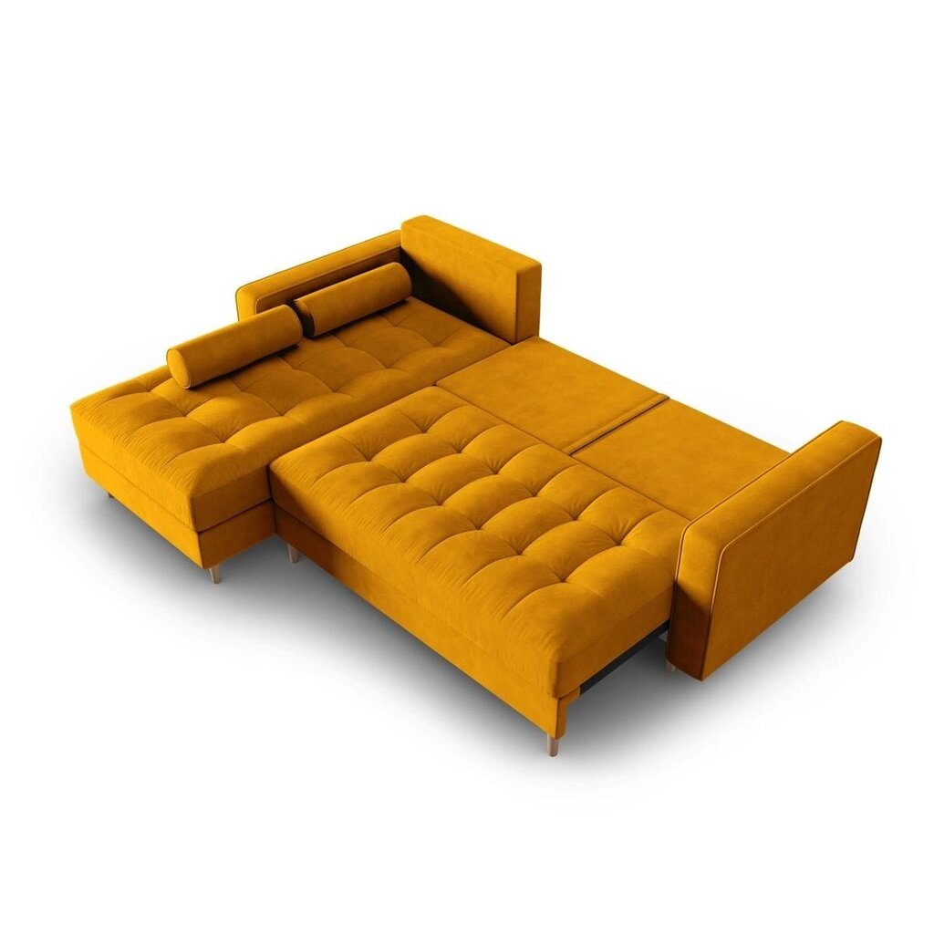 Kairinė kampinė sofa Velvet Gobi, 240x175x96 cm, geltona kaina ir informacija | Minkšti kampai | pigu.lt