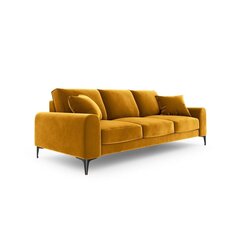 Trivietė sofa Velvet Larnite, 222x102x90 cm, geltonos spalvos kaina ir informacija | Sofos | pigu.lt