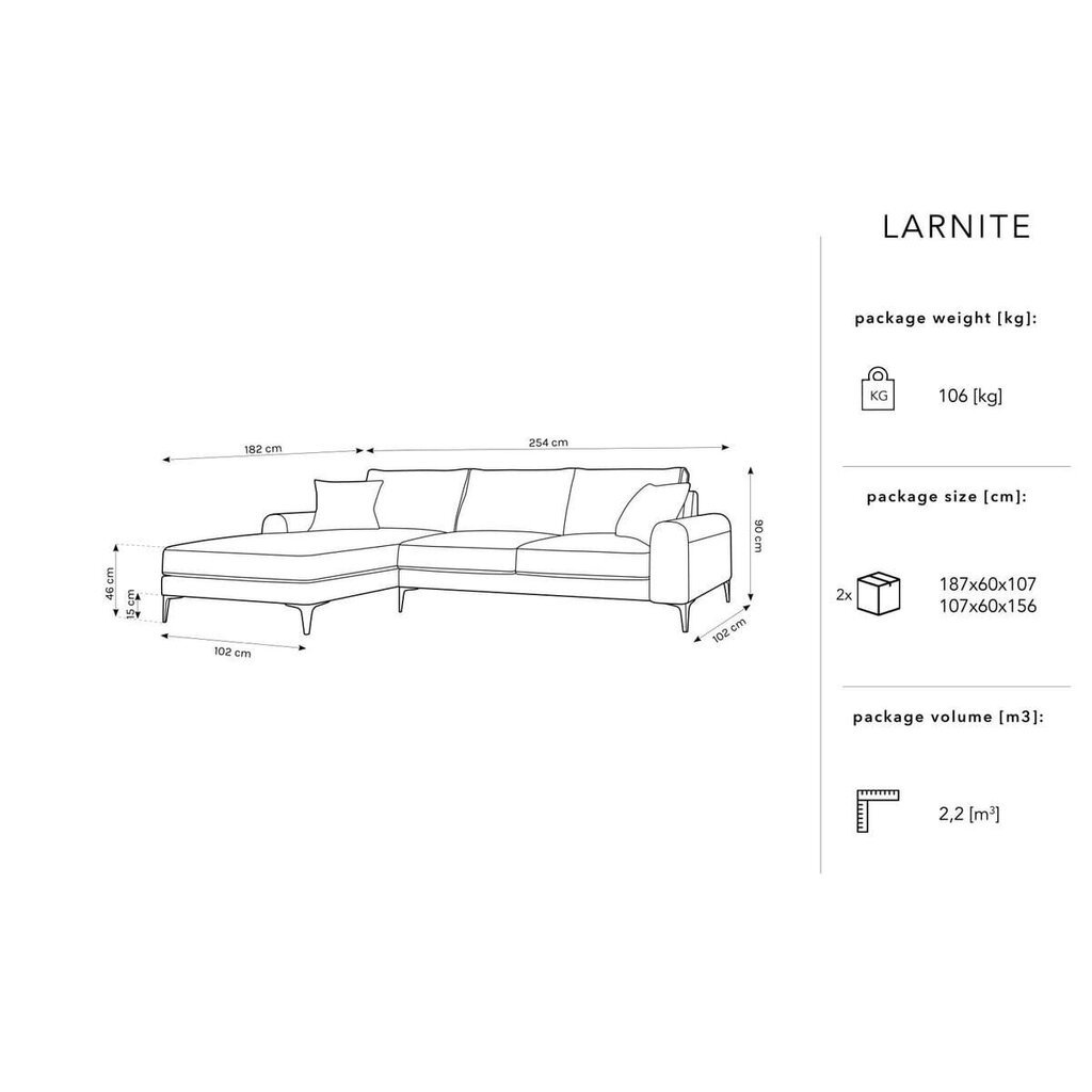 Minkštas kampas Micadoni Home Larnite 5S-L, tamsiai pilkas/auksinės spalvos цена и информация | Minkšti kampai | pigu.lt