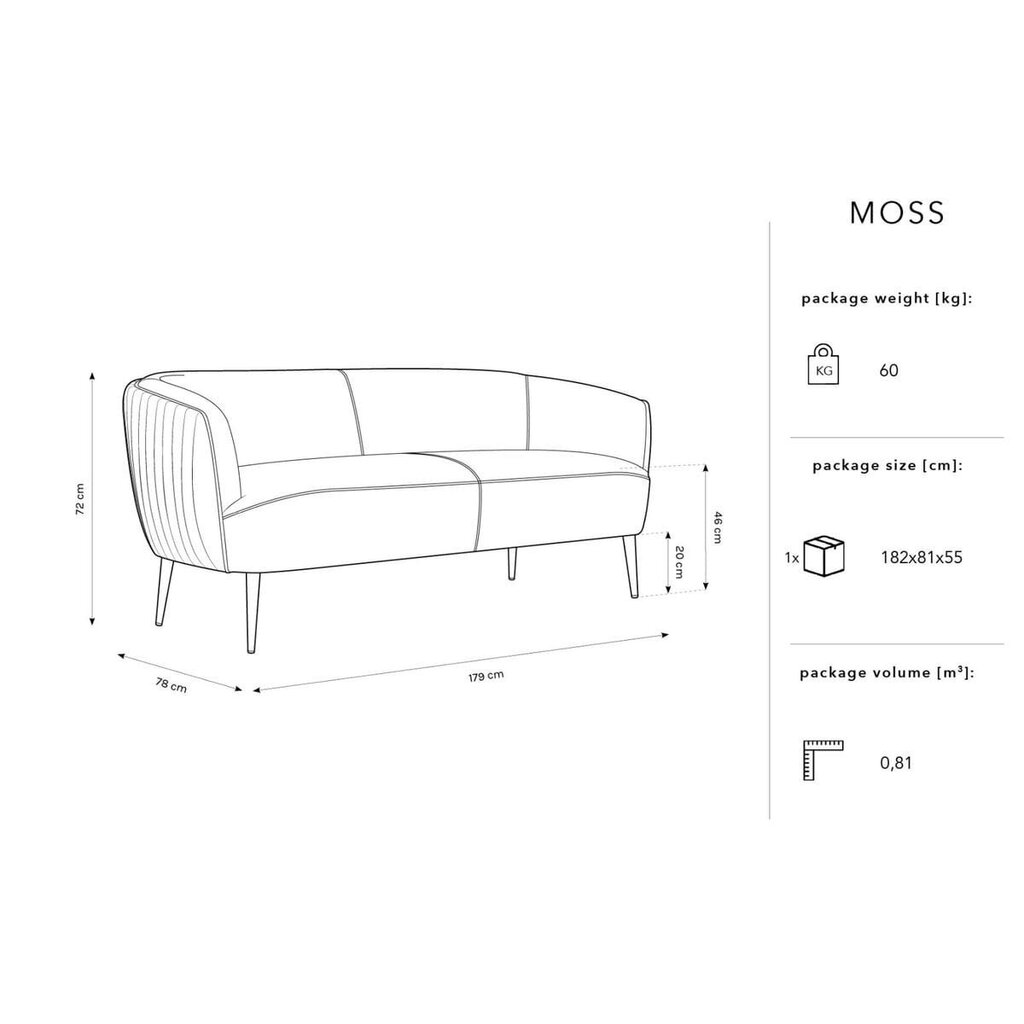 Sofa Micadoni Home Moss, mėlyna kaina ir informacija | Sofos | pigu.lt