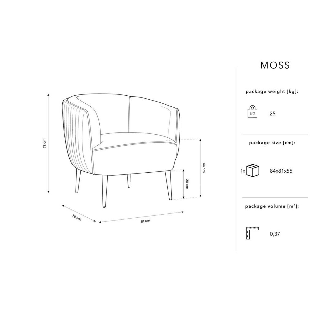 Kėdė Micadoni Home Moss, pilka kaina ir informacija | Virtuvės ir valgomojo kėdės | pigu.lt