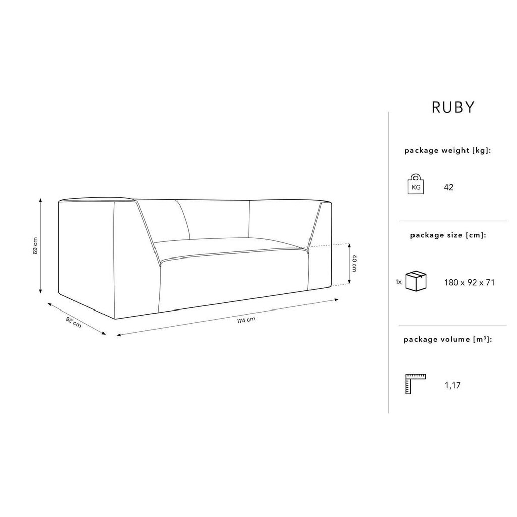 Sofa Micadoni Home Ruby, pilka kaina ir informacija | Sofos | pigu.lt