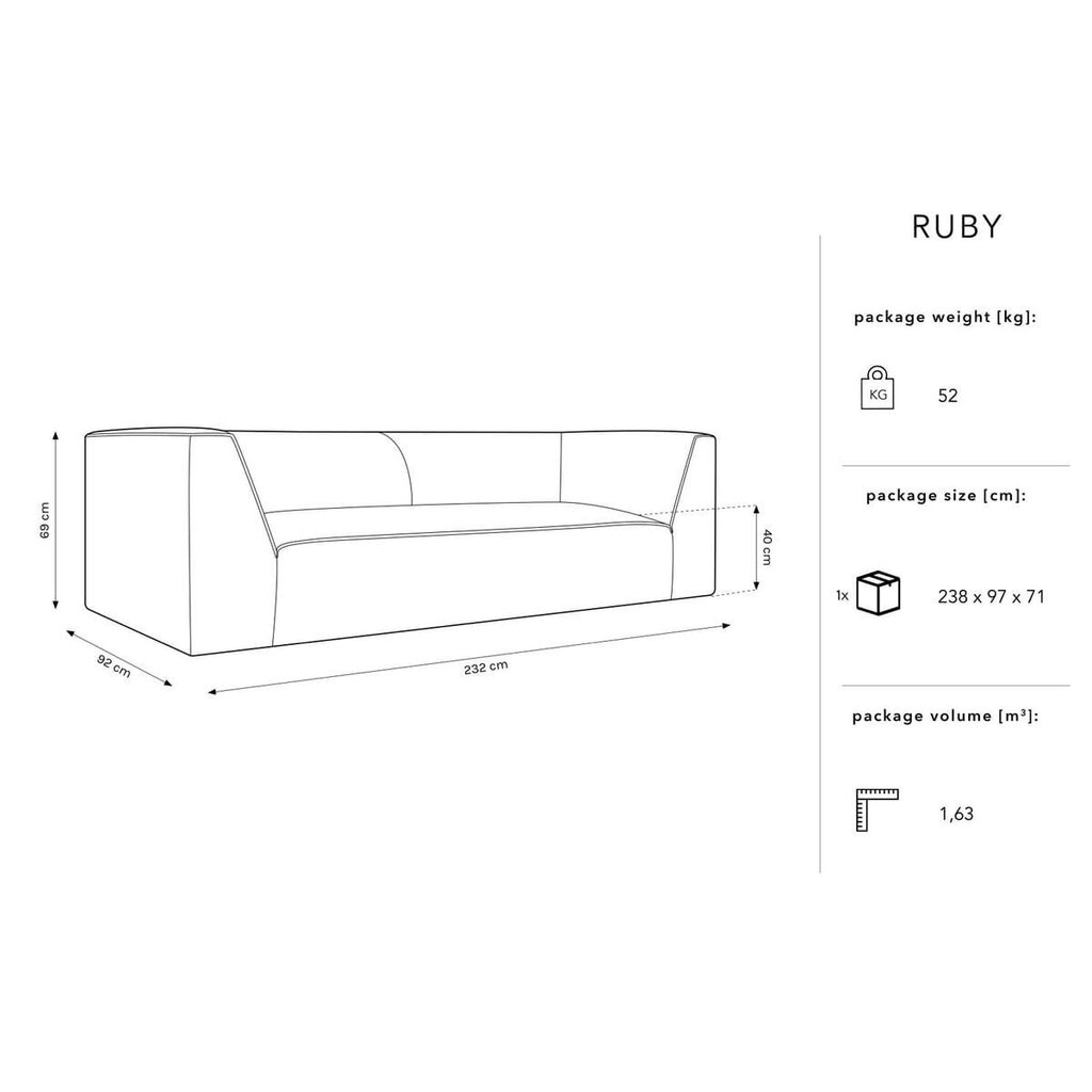 Sofa Micadoni Home Ruby, pilka kaina ir informacija | Sofos | pigu.lt