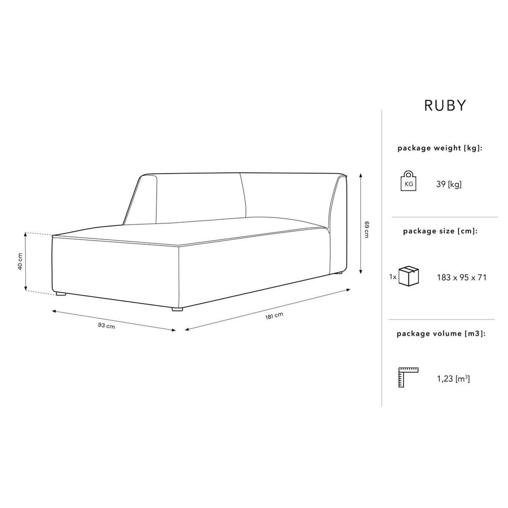 Aksominė kairinė sofa Micadoni Ruby, geltona kaina ir informacija | Sofos | pigu.lt