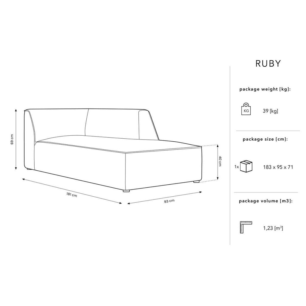 Aksominė dešininė sofa Micadoni Ruby, pilka kaina ir informacija | Sofos | pigu.lt