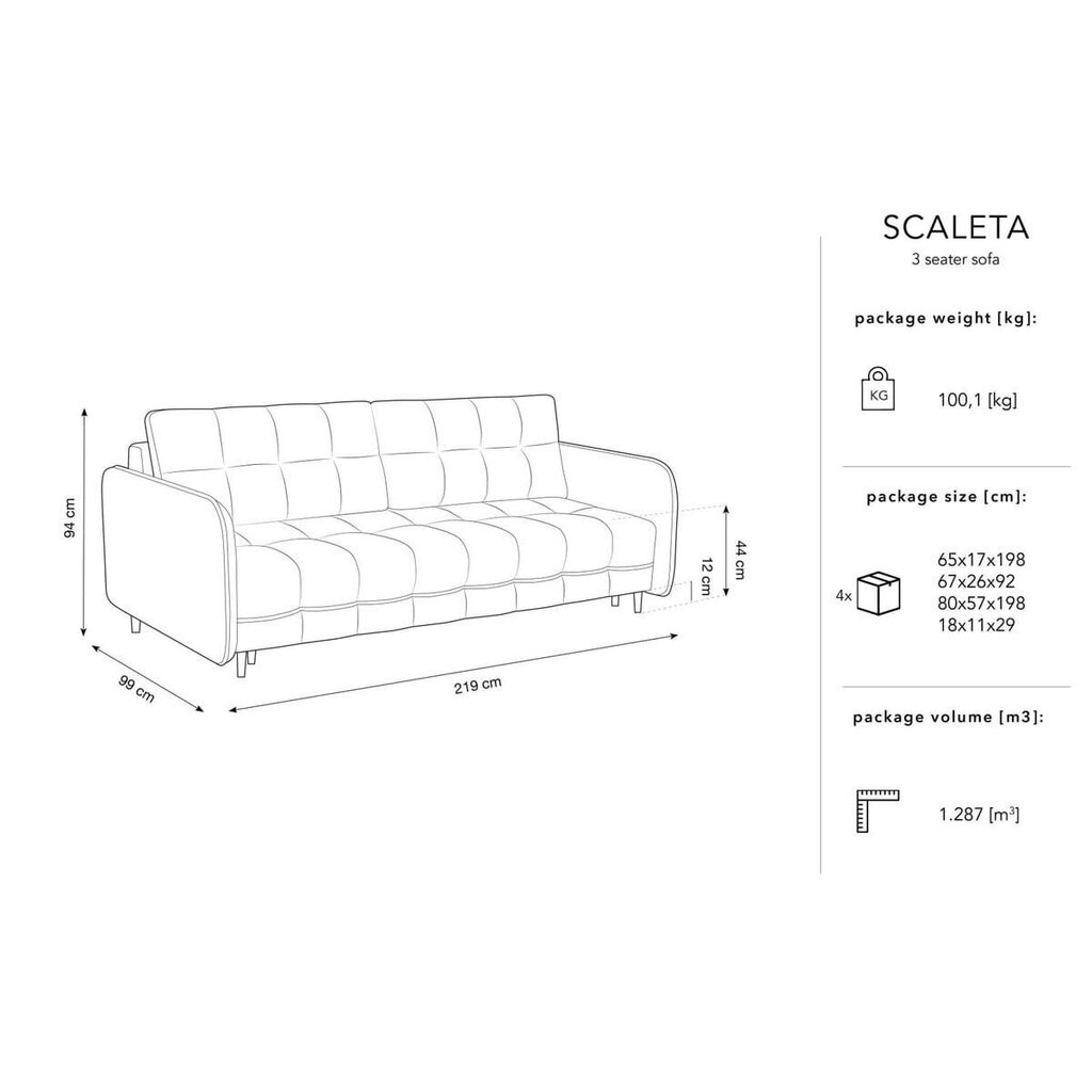 Aksominė sofa-lova Micadoni Scaleta, raudona цена и информация | Sofos | pigu.lt