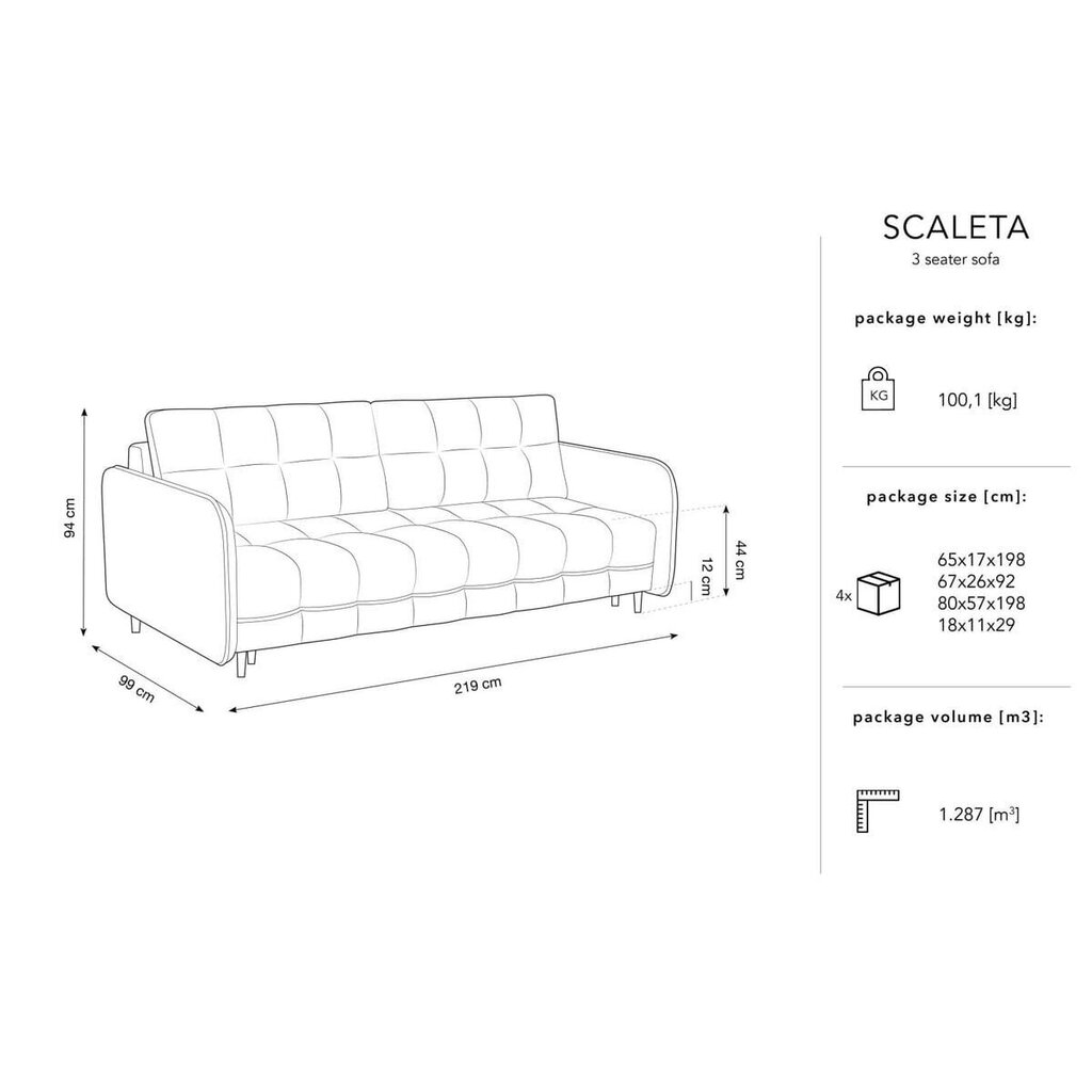 Aksominė sofa-lova Micadoni Scaleta, pilka/juoda цена и информация | Sofos | pigu.lt