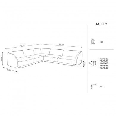 Aksominė simetrinė kampinė sofa Micadoni Miley, 252 x 252 x 74, balta kaina ir informacija | Sofos | pigu.lt