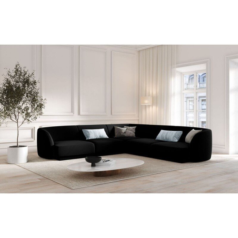 Aksominė simetrinė kampinė sofa Micadoni Miley, 252 x 252 x 74, juoda kaina ir informacija | Sofos | pigu.lt