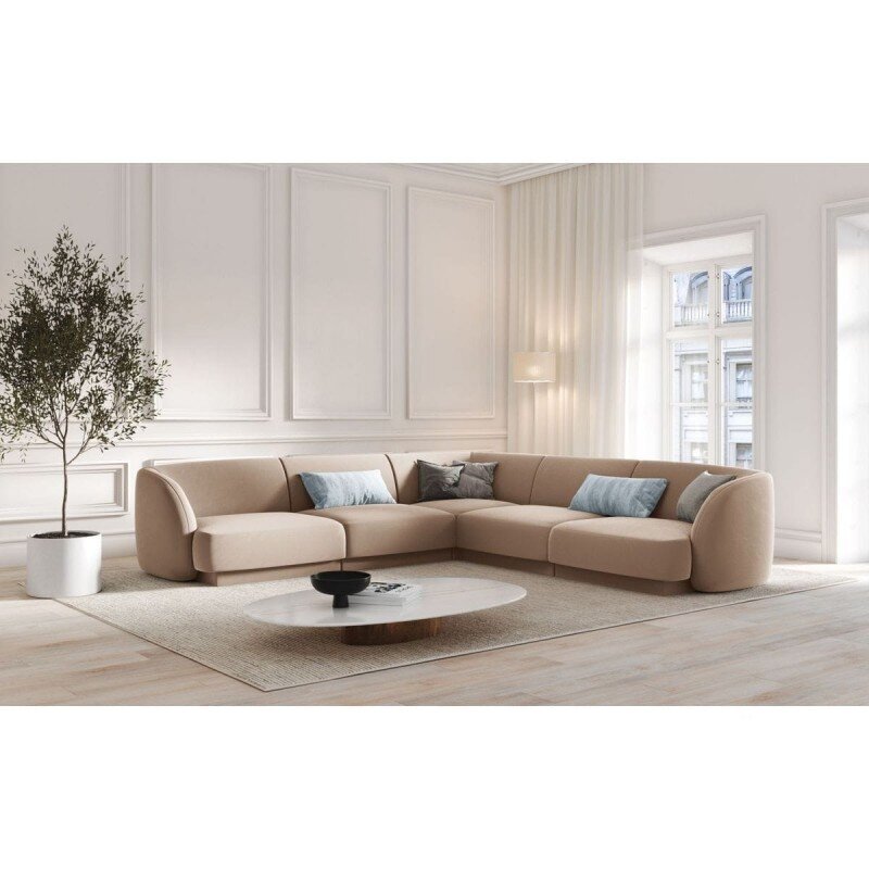 Aksominė simetrinė kampinė sofa Micadoni Miley, 252 x 252 x 74, smėlio kaina ir informacija | Sofos | pigu.lt