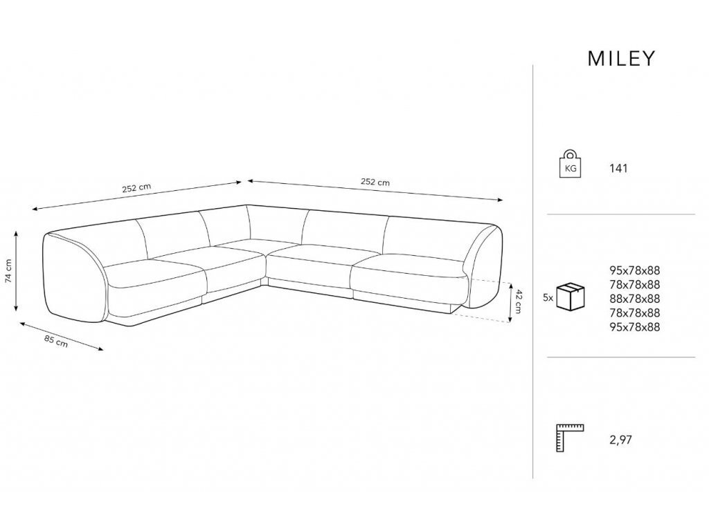 Simetrinė kampinė sofa Micadoni Miley, 252 x 252 x 74, mėlyna цена и информация | Sofos | pigu.lt