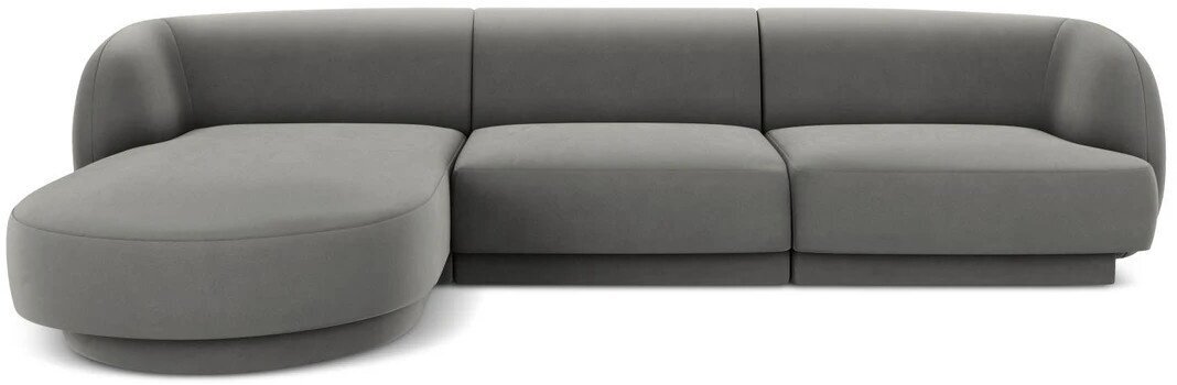 Aksominė kairinė kampinė sofa Micadoni Miley, 259 x 155 x 74, pilka kaina ir informacija | Sofos | pigu.lt