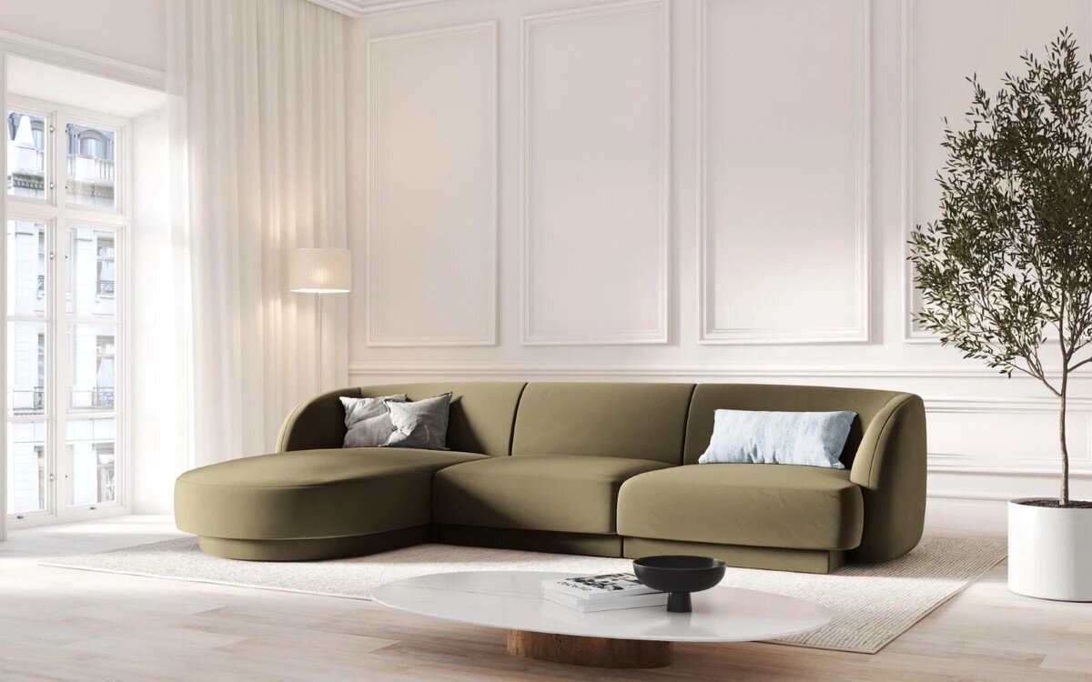 Aksominė kairinė kampinė sofa Micadoni Miley, 259 x 155 x 74, žalia kaina ir informacija | Sofos | pigu.lt
