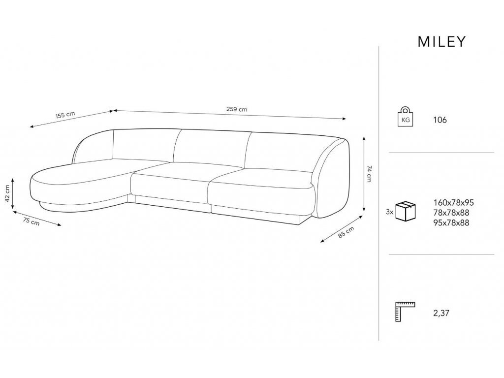 Kairinė kampinė sofa Micadoni Miley, žalia цена и информация | Sofos, sofos-lovos | pigu.lt