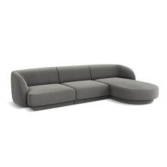 Aksominė dešininė kampinė sofa Micadoni Miley, 259 x 155 x 74, pilka kaina ir informacija | Sofos | pigu.lt