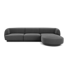 Aksominė dešininė kampinė sofa Micadoni Miley, 259 x 155 x 74, pilka kaina ir informacija | Sofos | pigu.lt