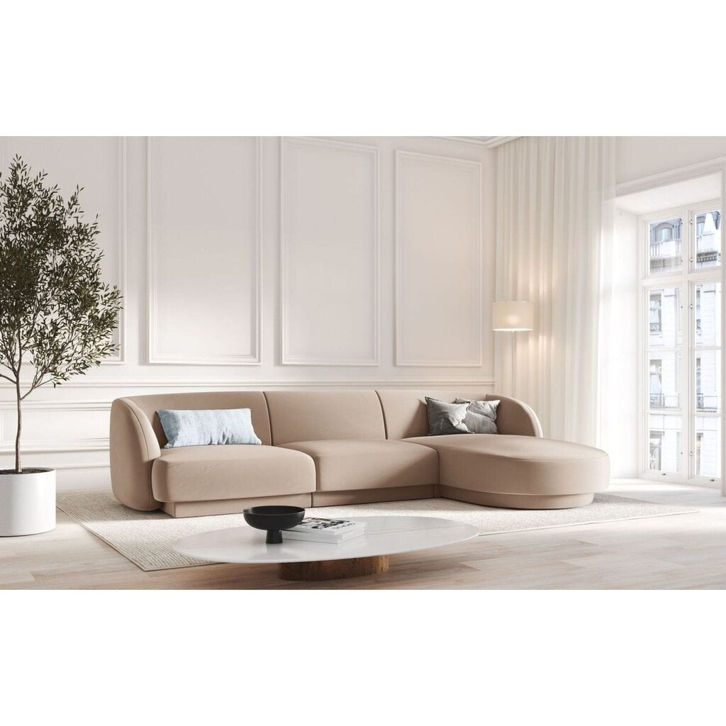 Aksominė dešininė kampinė sofa Micadoni Miley, 259 x 155 x 74, smėlio kaina ir informacija | Sofos | pigu.lt