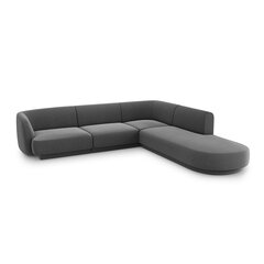 Aksominė dešininė kampinė sofa Micadoni Miley, 252 x 220 x 74, pilka kaina ir informacija | Sofos | pigu.lt