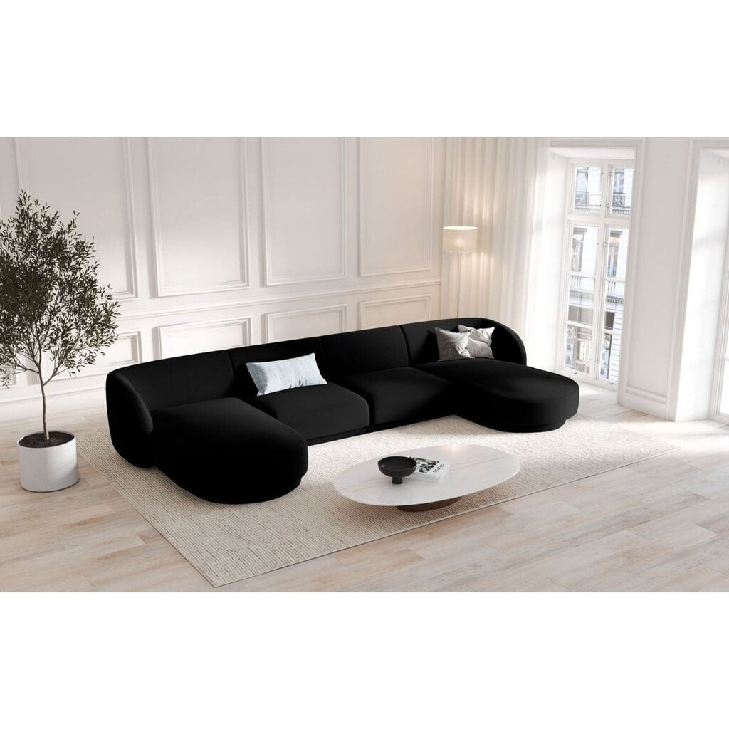 Aksominė panoraminė sofa Micadoni Miley, 334 x 155 x 74, juoda kaina ir informacija | Sofos | pigu.lt