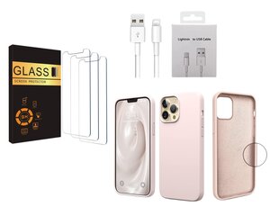 Набор для iPhone 14 Pro Max 3 шт. очки, зарядный кабель и чехол кремового цвета цена и информация | Защитные пленки для телефонов | pigu.lt