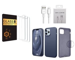 Комплект для iPhone 12 Pro Max 3 шт. очки, зарядный кабель и чехол синего цвета цена и информация | Защитные пленки для телефонов | pigu.lt