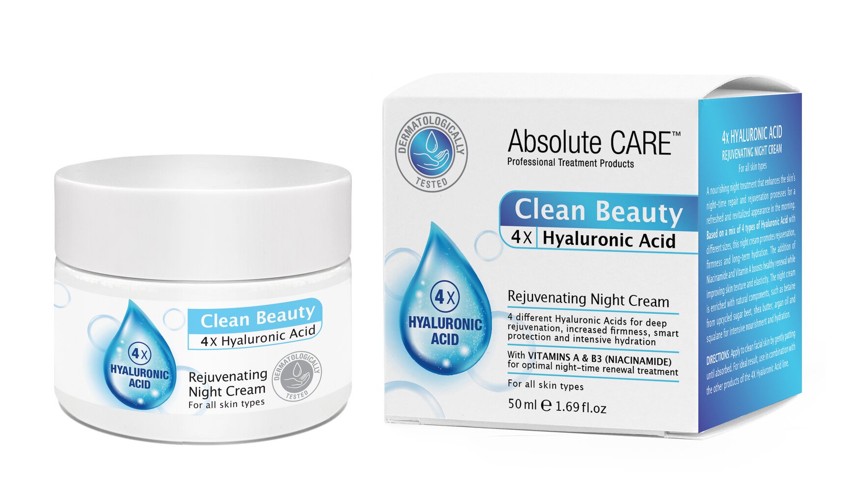 Naktinis jauninantis kremas veidui Absolute Care Hyaluronic Acid, 50 ml kaina ir informacija | Veido kremai | pigu.lt