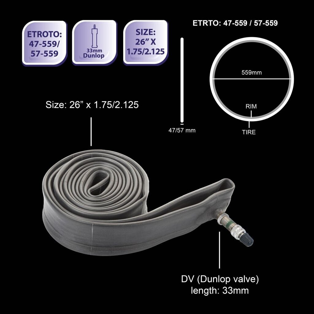 Dviračių guma Dunlop 26x1.75/1.95", juoda цена и информация | Dviračių kameros ir padangos | pigu.lt