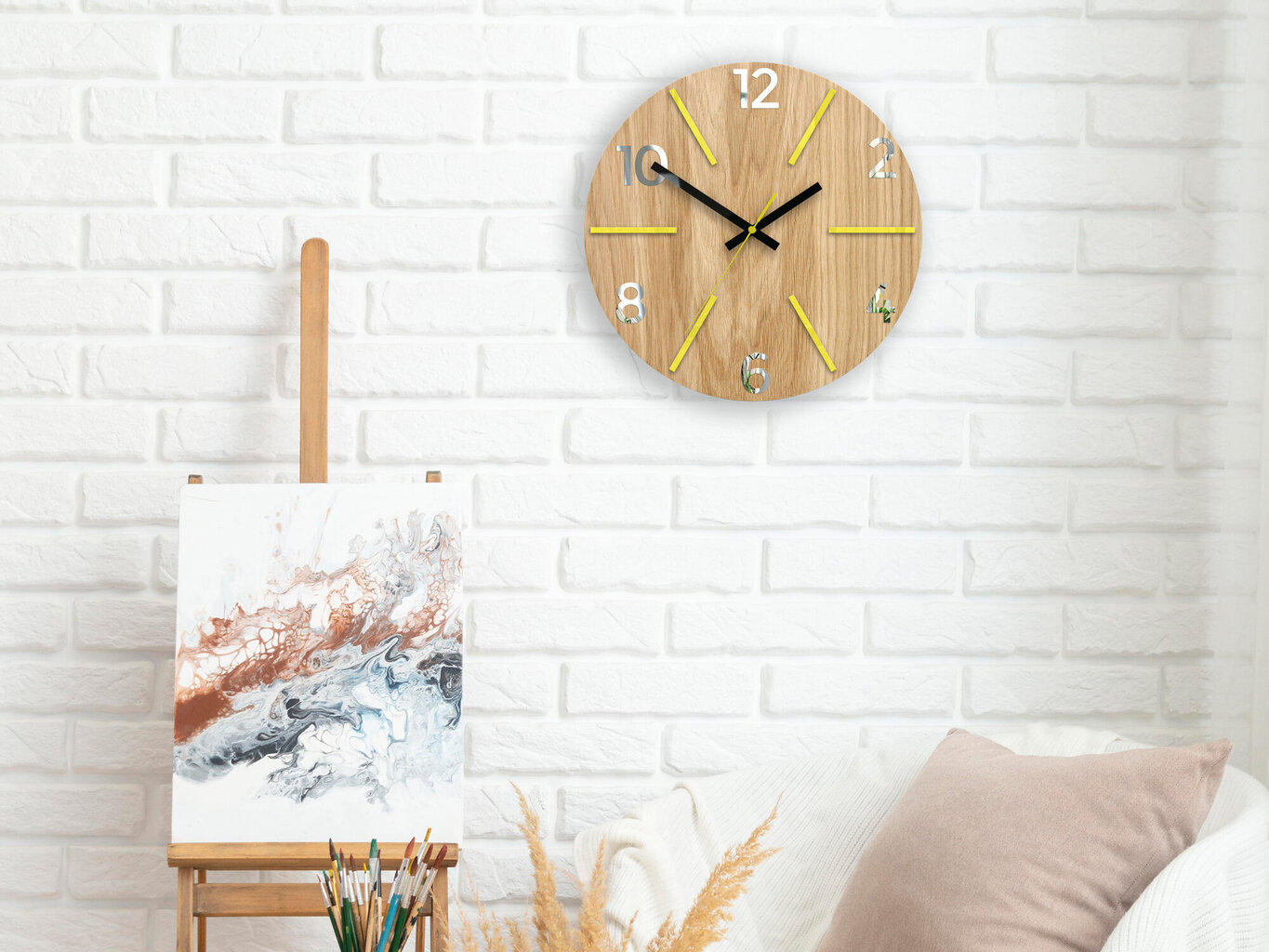 Sieninis laikrodis AkselWoodYellowMirror kaina ir informacija | Laikrodžiai | pigu.lt