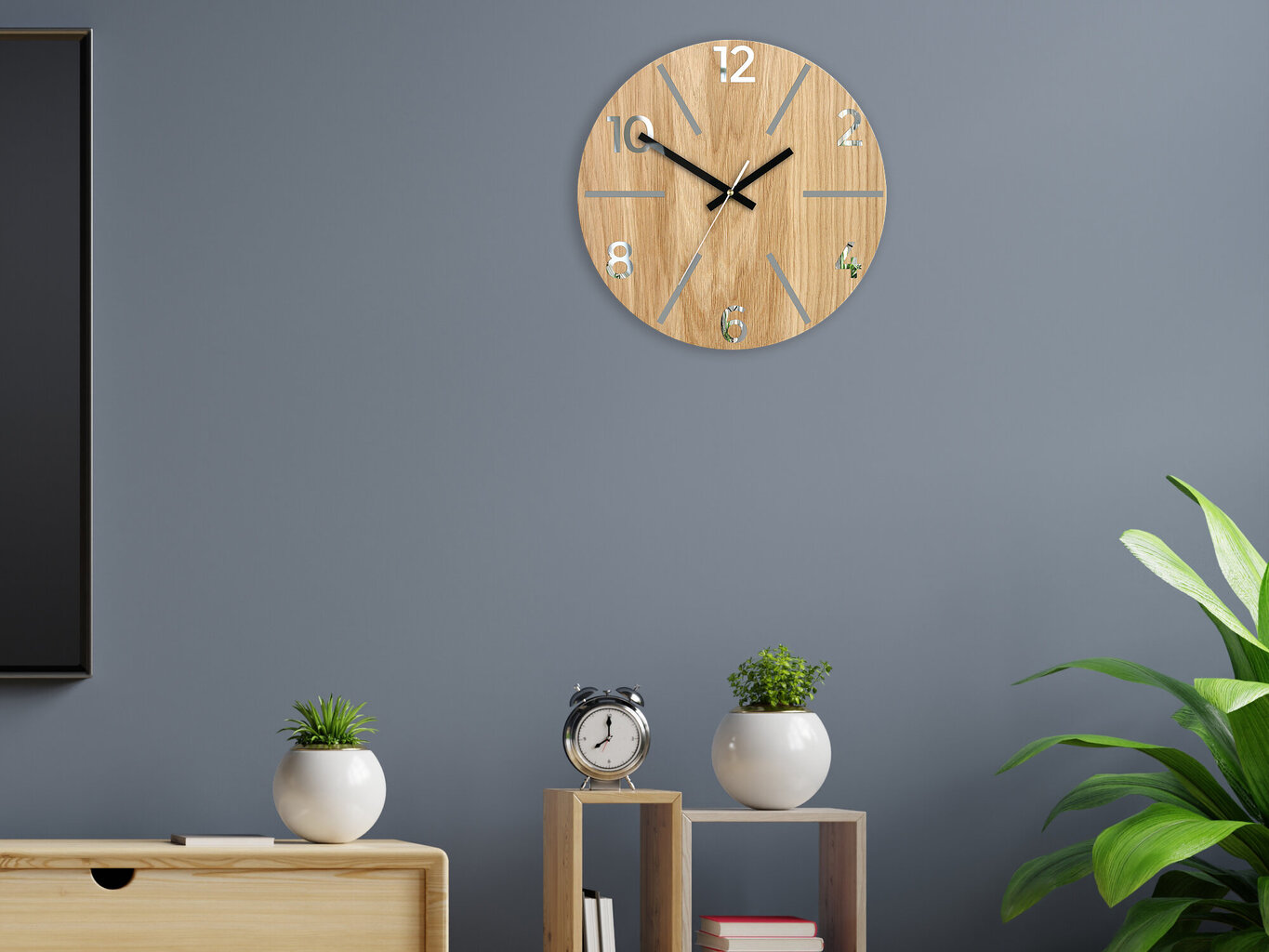 Sieninis laikrodis AkselWoodGrayMirror kaina ir informacija | Laikrodžiai | pigu.lt