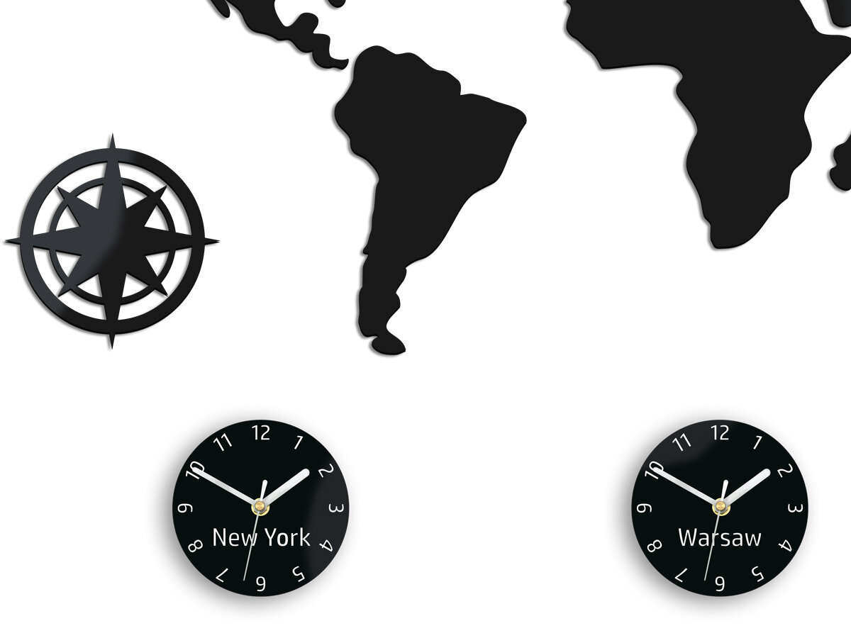 Sieninis laikrodis Mapa3StrefyBlack kaina ir informacija | Laikrodžiai | pigu.lt