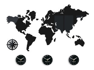Sieninis laikrodis Mapa3StrefyBlack kaina ir informacija | Laikrodžiai | pigu.lt