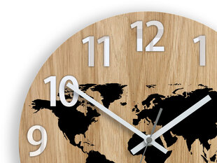 Sieninis laikrodis MapaWoodCyfryBlack цена и информация | Часы | pigu.lt