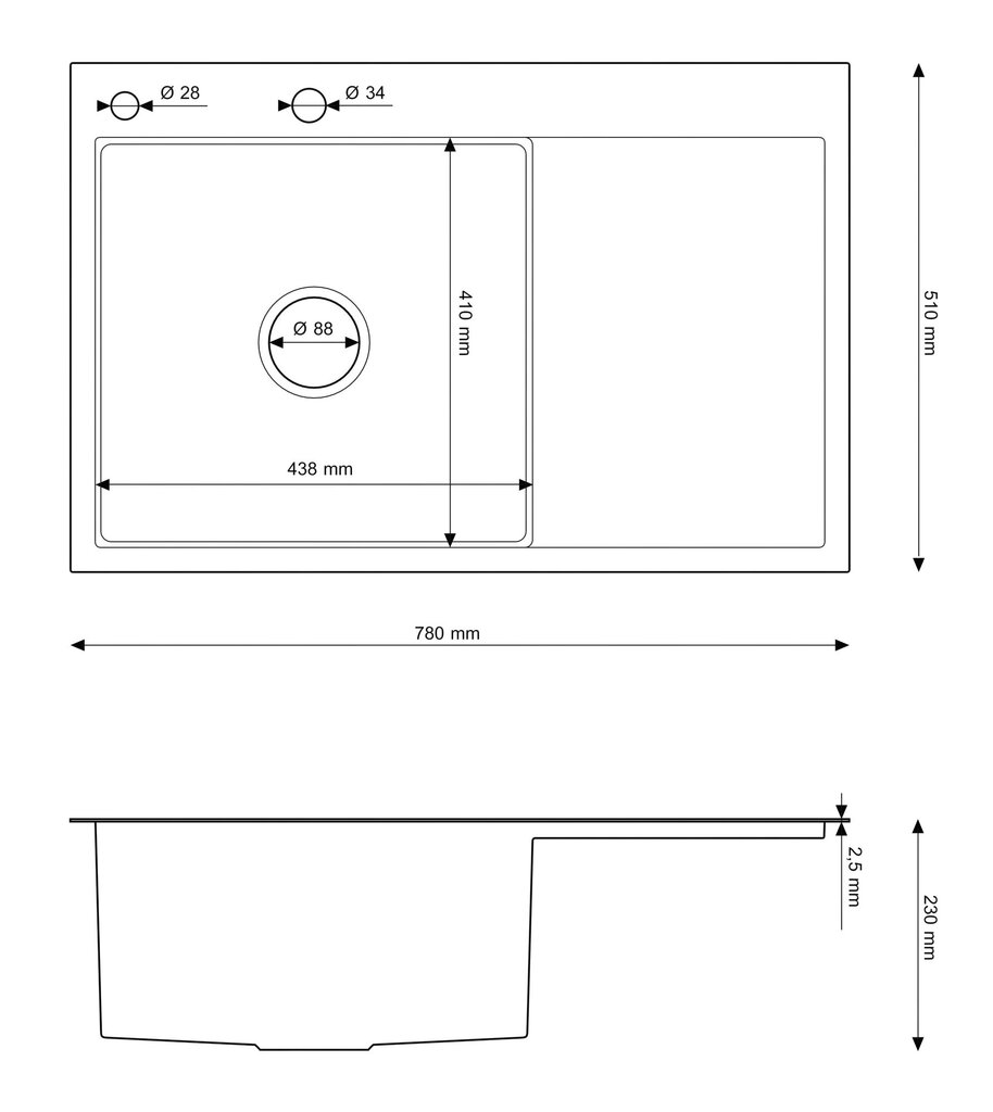 Plautuvė Granitan, 78x51 cm kaina ir informacija | Virtuvinės plautuvės | pigu.lt