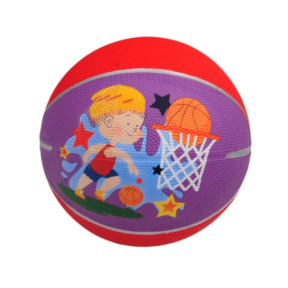 Krepšinio guminis kamuolys 16 cm, raudonas-violetinis kaina ir informacija | Pripučiamos ir paplūdimio prekės | pigu.lt