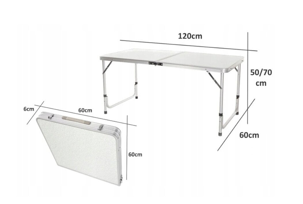 Sulankstomas turistinis stalas su kėdėmis Abarqs, baltas, 60 x 60 x 6cm kaina ir informacija | Turistiniai baldai | pigu.lt
