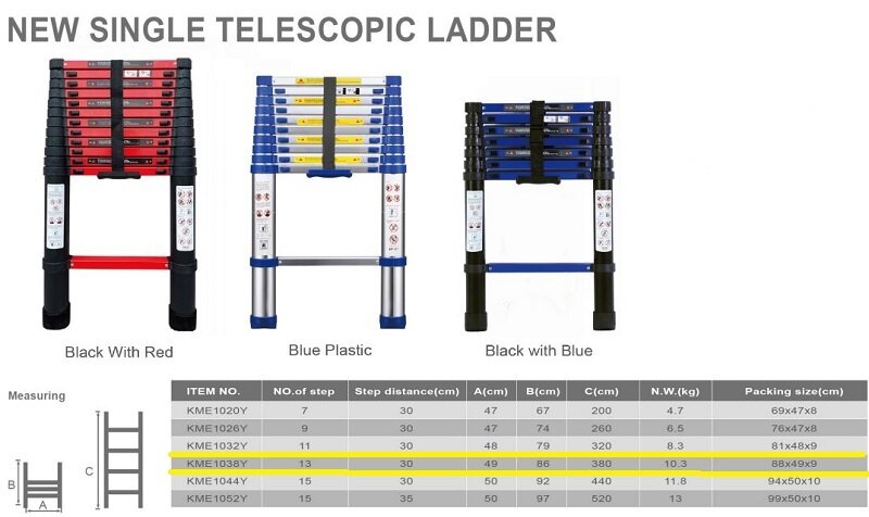 Teleskopinės kopėčios Bauswern 13 pakopų, 3,8 m kaina ir informacija | Mechaniniai įrankiai | pigu.lt