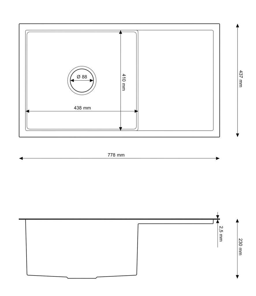 Plautuvė Granitan, 77x43 cm kaina ir informacija | Virtuvinės plautuvės | pigu.lt