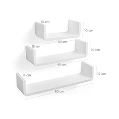 U-kujuline riiulite komplekt 3 valget kaina ir informacija | Lentynos | pigu.lt