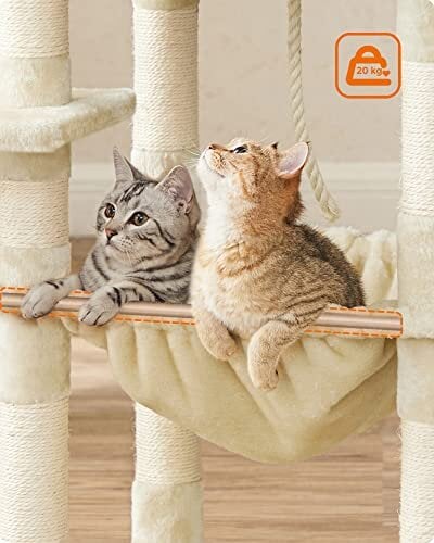 Kačių draskyklė su hamaku, 143 cm, smėlio spalvos цена и информация | Draskyklės | pigu.lt