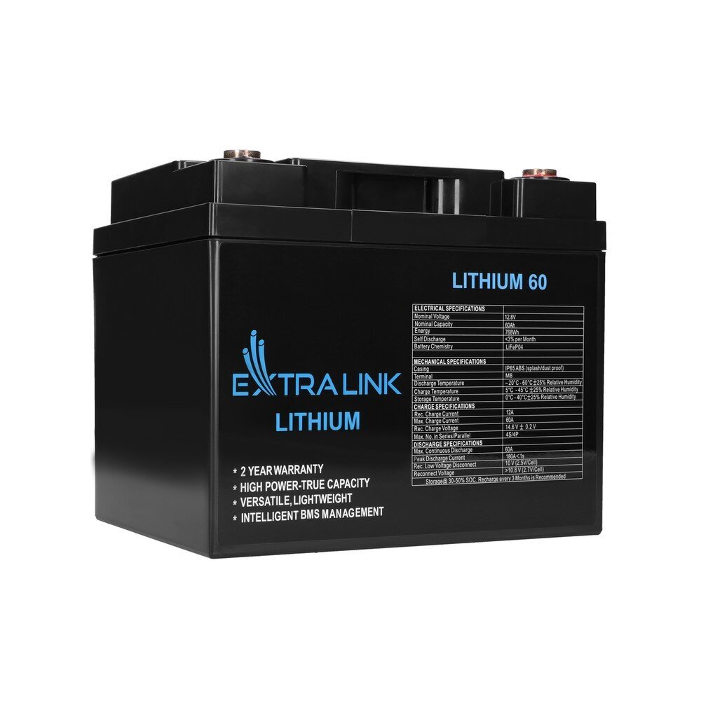 Akumuliatorius Extralink LiFePO4 60AH 12.8V, BMS kaina ir informacija | Akumuliatoriai | pigu.lt