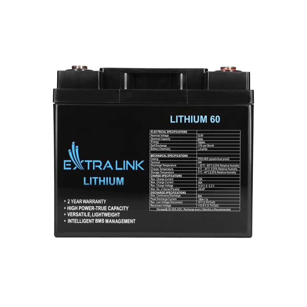 Akumuliatorius Extralink LiFePO4 60AH 12.8V, BMS kaina ir informacija | Akumuliatoriai | pigu.lt