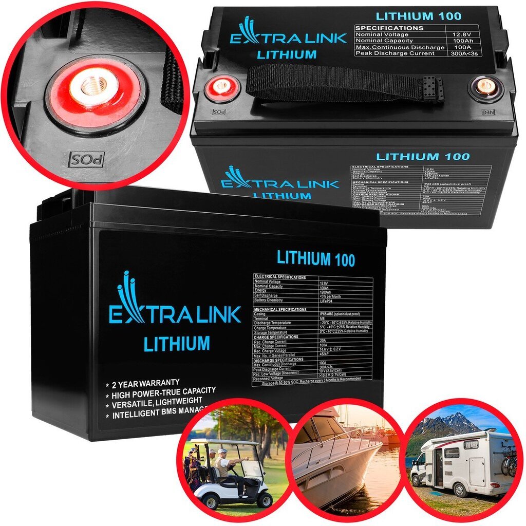 Akumuliatorius Extralink LiFePO4 100AH 12.8V, BMS kaina ir informacija | Akumuliatoriai | pigu.lt