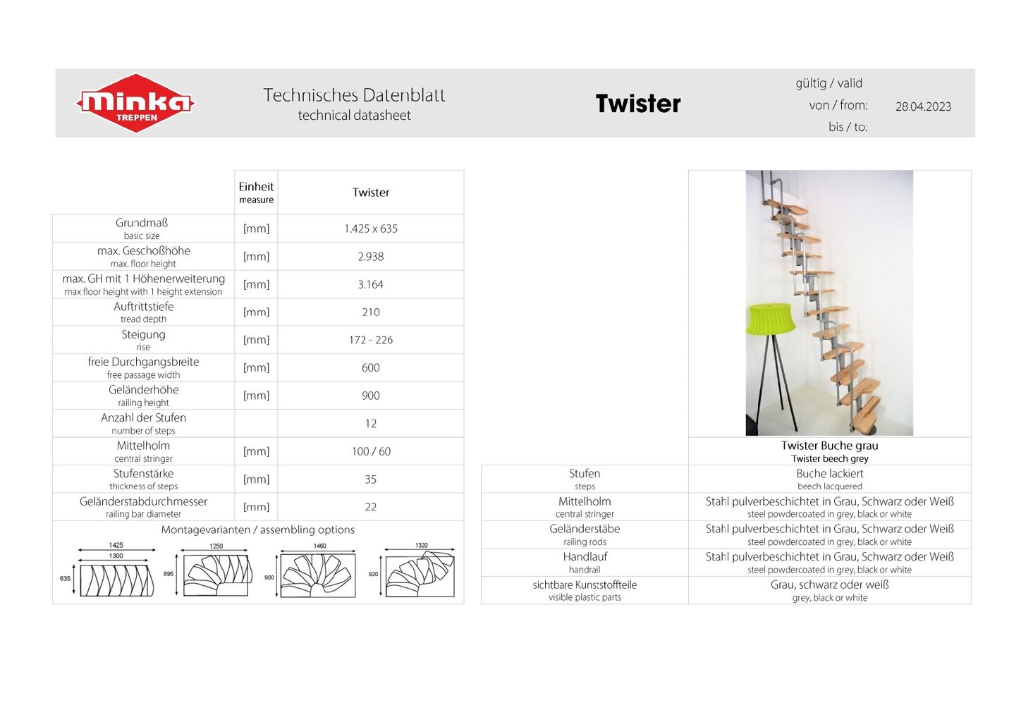 Moduliniai laiptai Twister Minka juoda, 294 cm kaina ir informacija | Laiptai | pigu.lt