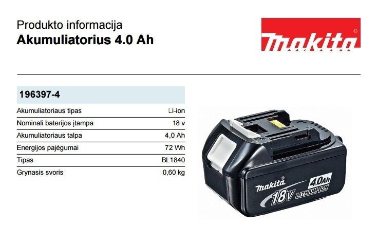 Akumuliatorius Makita 196397-4 цена и информация | Suktuvai, gręžtuvai | pigu.lt