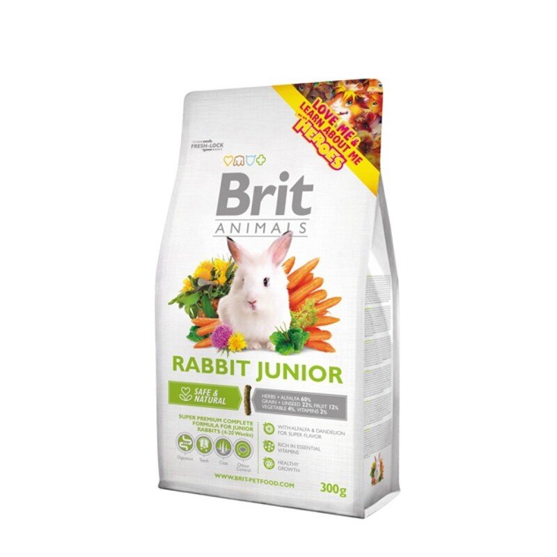 Ėdalas jauniems triušiams Brit Animals Rabbit Junior, 300 g kaina ir informacija | Graužikų ir triušių maistas | pigu.lt