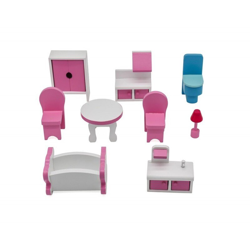 Lėlių namas su baldais Lean Toys, rožinis kaina ir informacija | Žaislai mergaitėms | pigu.lt