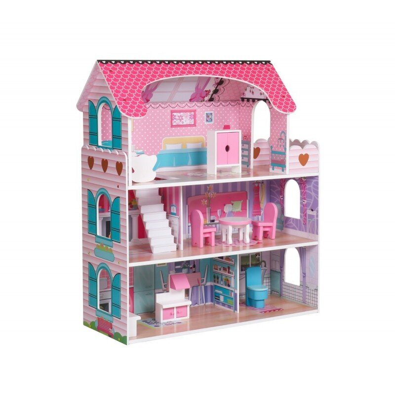 Lėlių namas su baldais Lean Toys, rožinis цена и информация | Žaislai mergaitėms | pigu.lt