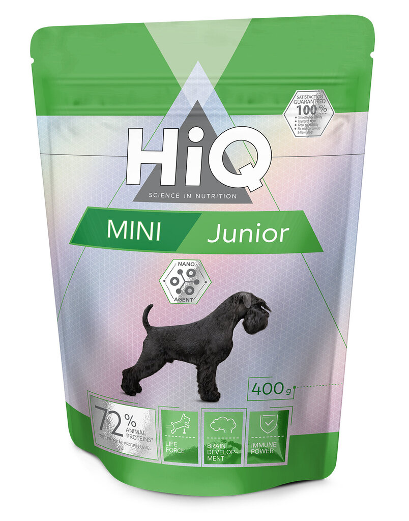 HiQ Mini Junior mažų veislių jauniems šunims su paukštiena, 400 g цена и информация | Sausas maistas šunims | pigu.lt