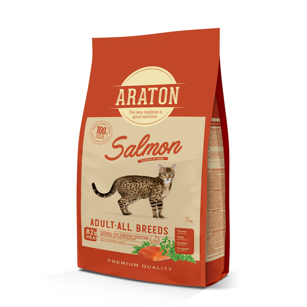 Araton Cat Adult Salmon visų veislių suaugusioms katėms su lašiša, 15 kg цена и информация | Sausas maistas katėms | pigu.lt