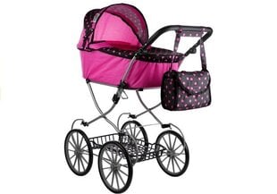 Retro lėlių vežimėlis Alice XL, juodas/rožinis kaina ir informacija | Žaislai mergaitėms | pigu.lt
